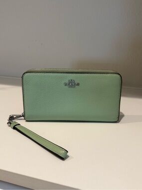Coach Mint Green Leather Long Zip-Around Wristlet Wallet
